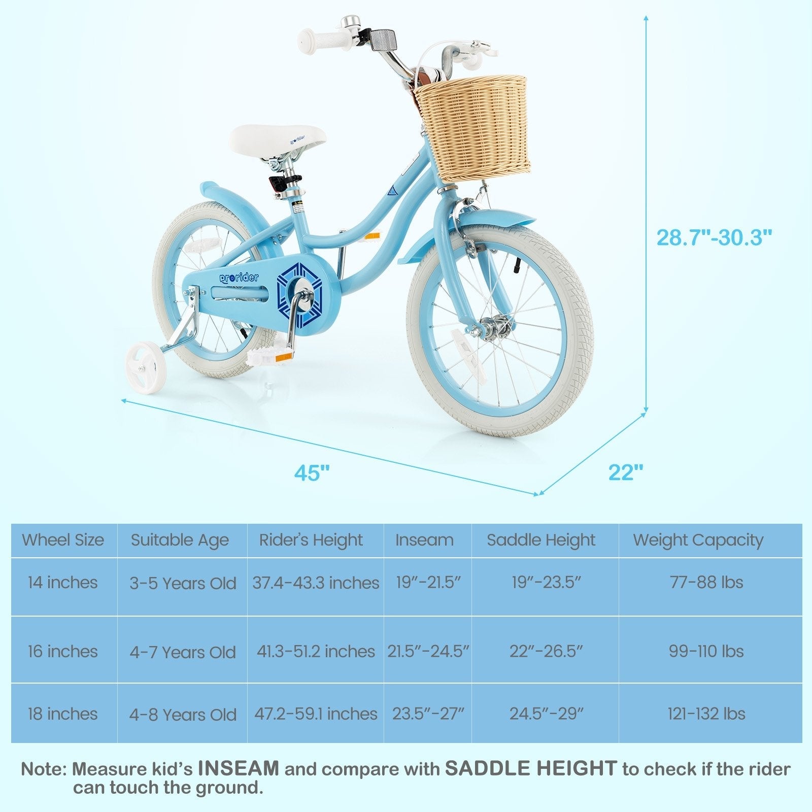 16-Inch Kids Bike with Training Wheels and Adjustable Handlebar Seat, Blue Kids Bike   at Gallery Canada