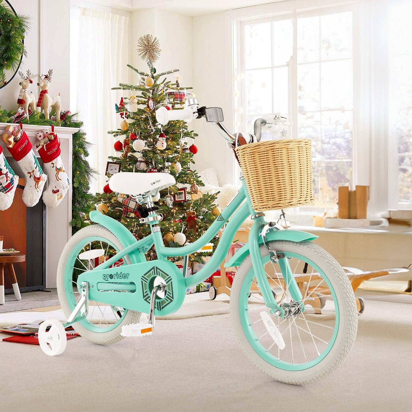 16-Inch Kids Bike with Training Wheels and Adjustable Handlebar Seat, Green Kids Bike   at Gallery Canada