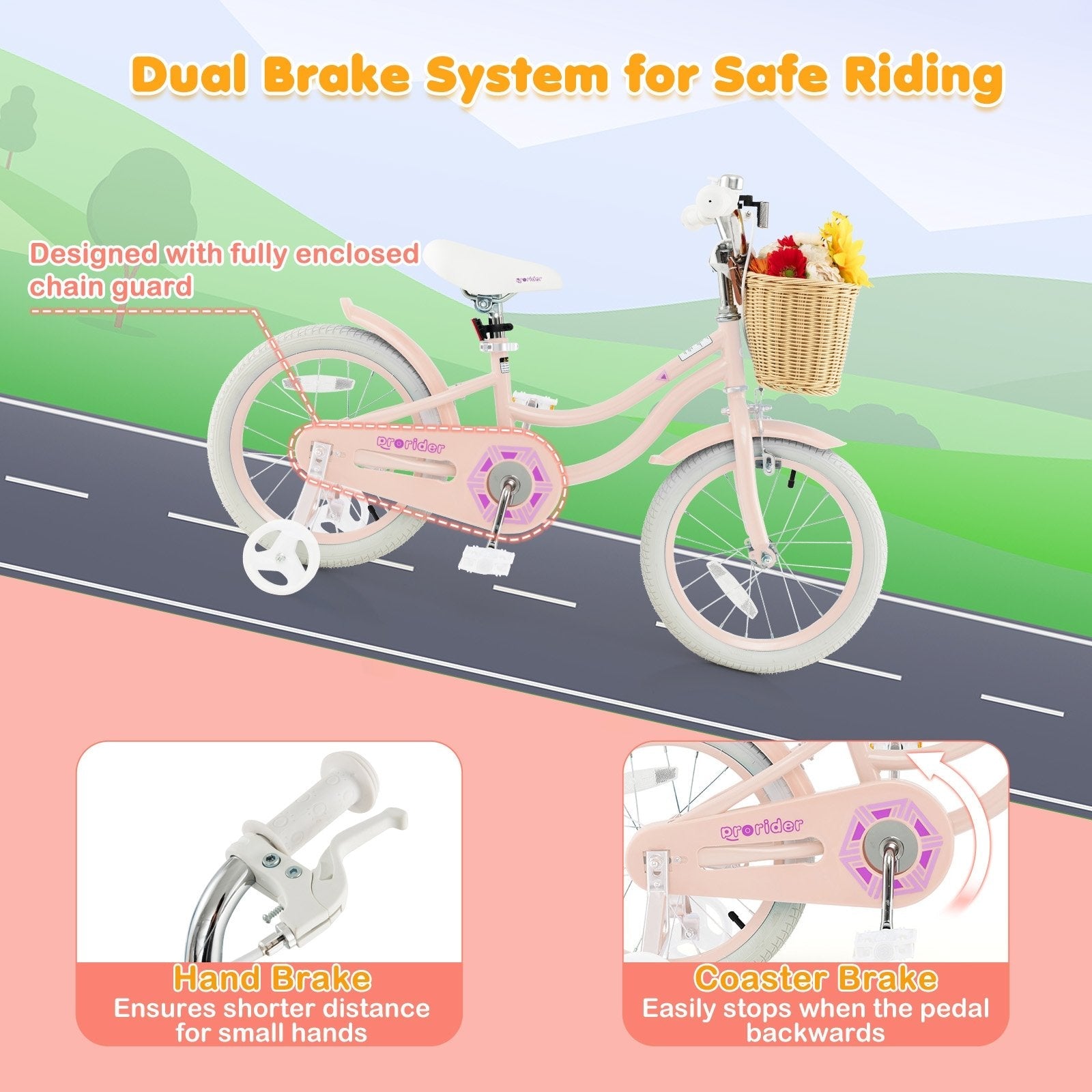 16-Inch Kids Bike with Training Wheels and Adjustable Handlebar Seat, Pink Kids Bike   at Gallery Canada