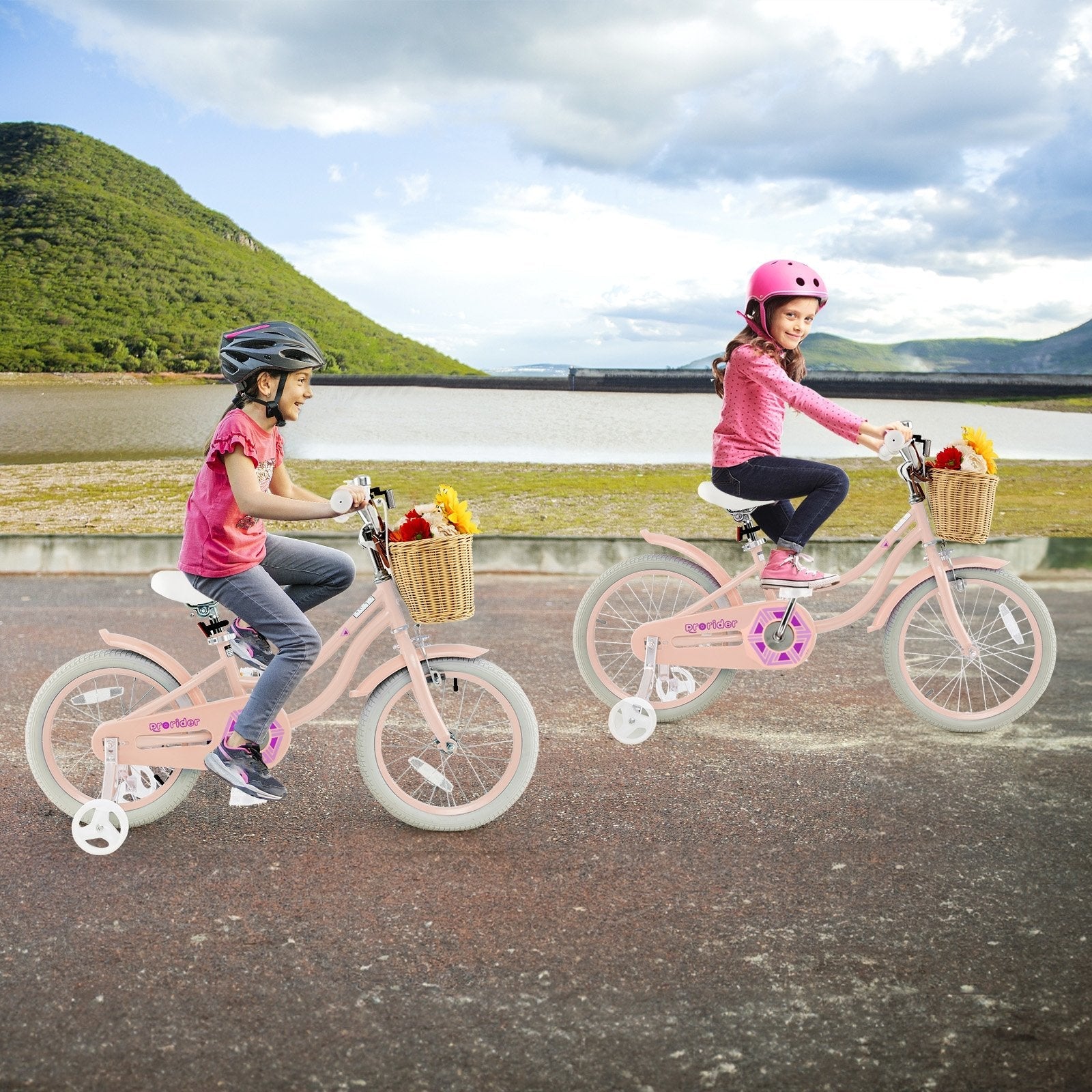 16-Inch Kids Bike with Training Wheels and Adjustable Handlebar Seat, Pink Kids Bike   at Gallery Canada