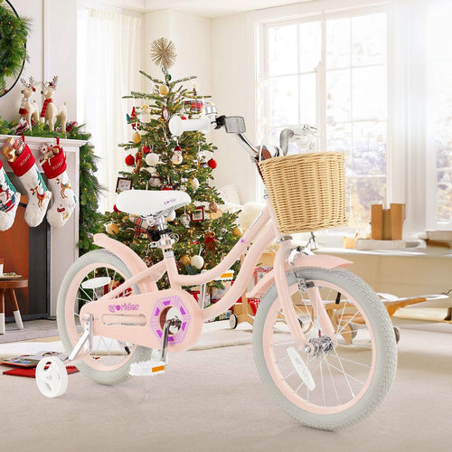 16-Inch Kids Bike with Training Wheels and Adjustable Handlebar Seat, Pink