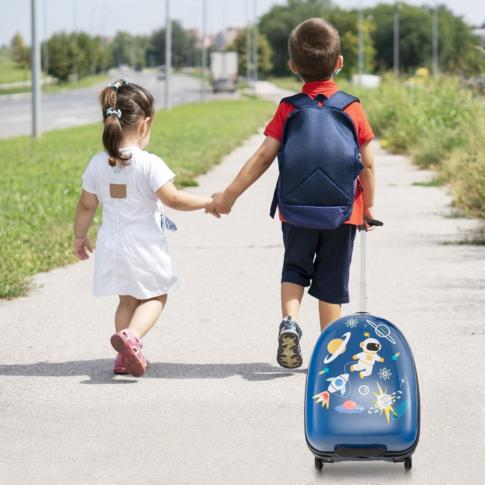 16 Inch Kids Carry-On Luggage Hard Shell Suitcase with Wheels, Blue Kids Luggage   at Gallery Canada