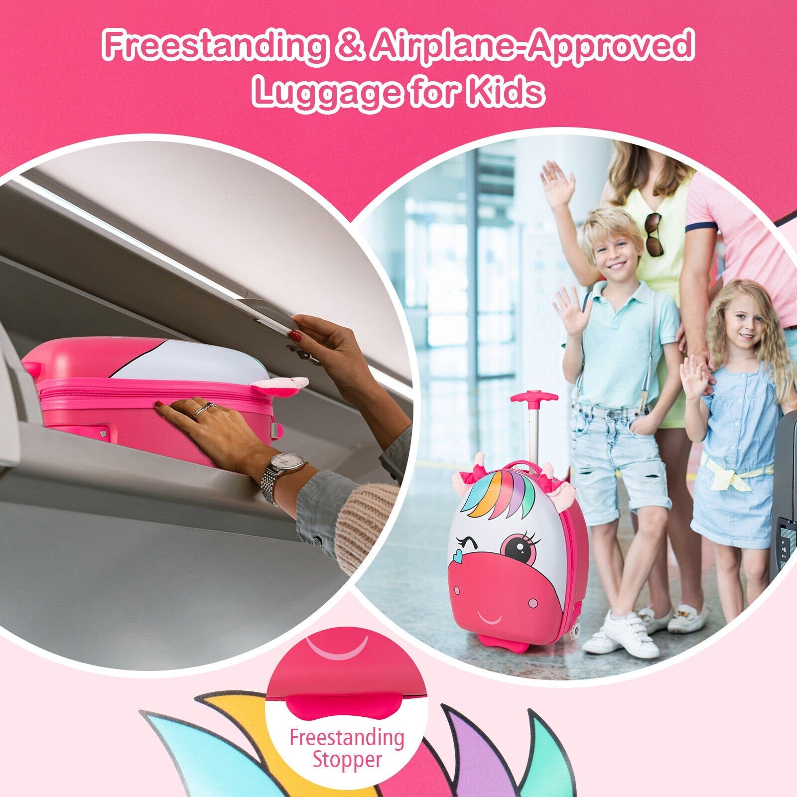 16 Inch Kids Rolling Luggage with 2 Flashing Wheels and Telescoping Handle, Pink Kids Luggage   at Gallery Canada