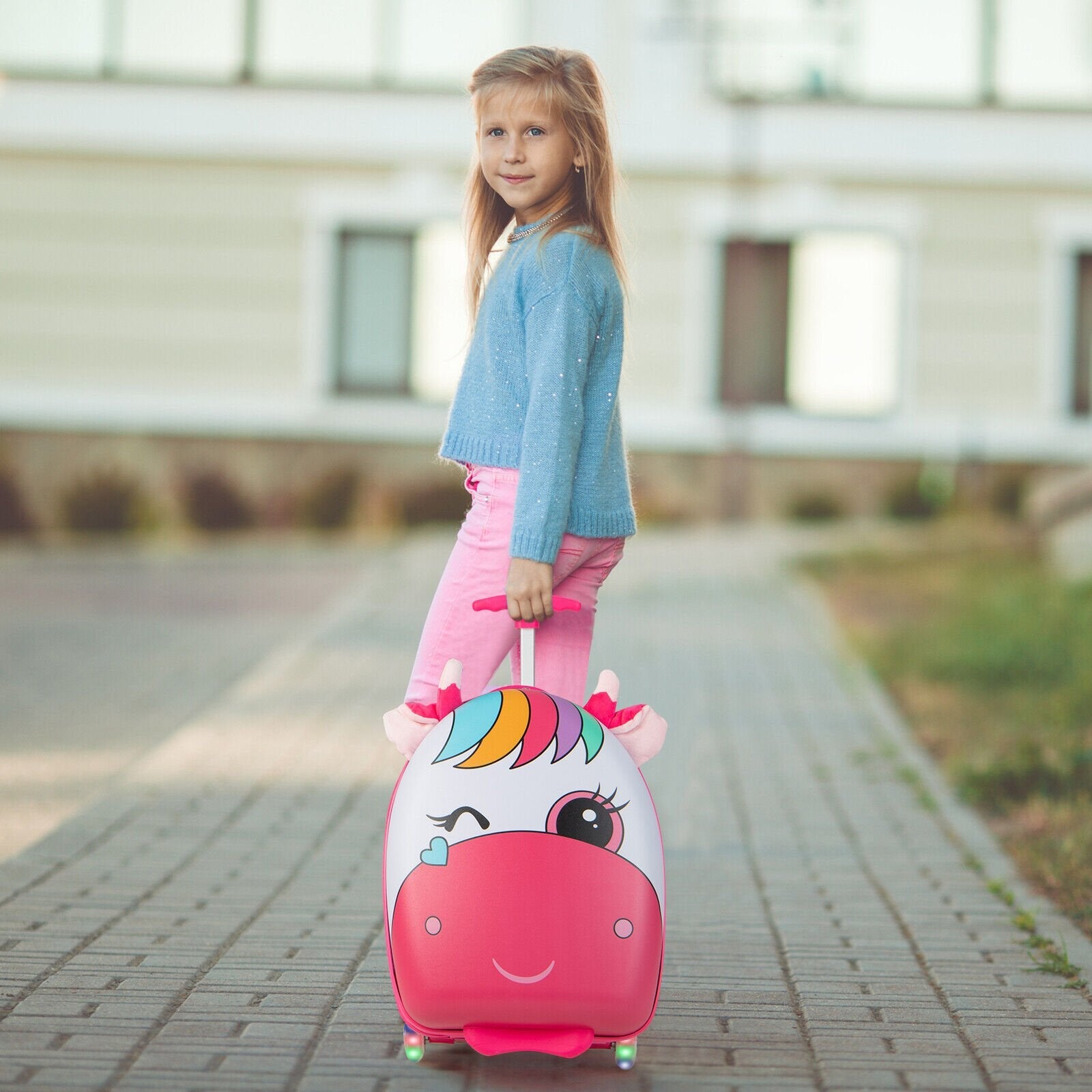 16 Inch Kids Rolling Luggage with 2 Flashing Wheels and Telescoping Handle, Pink Kids Luggage   at Gallery Canada