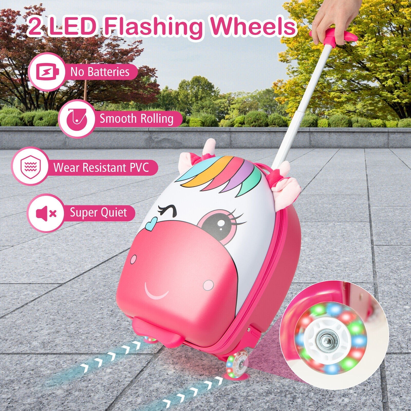 16 Inch Kids Rolling Luggage with 2 Flashing Wheels and Telescoping Handle, Pink Kids Luggage   at Gallery Canada