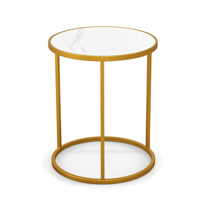 16 Inch Marble Top Round Side Table with Golden Metal Frame for Living Room Bedroom-1 Piece, Golden End & Side Tables   at Gallery Canada