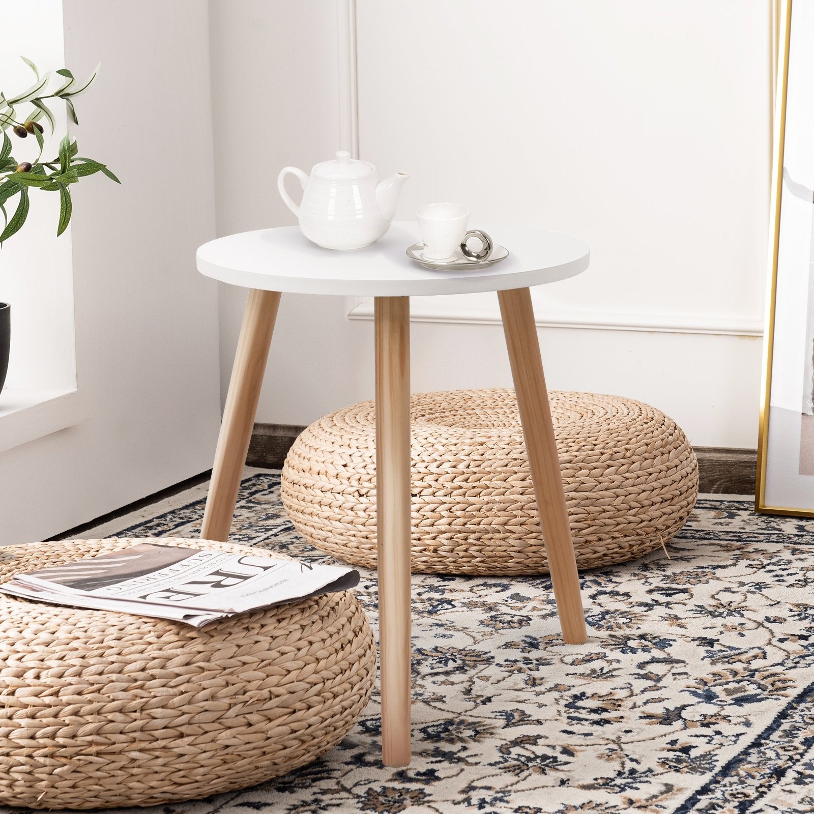 16 Inch Modern Round Coffee Table, White End & Side Tables   at Gallery Canada