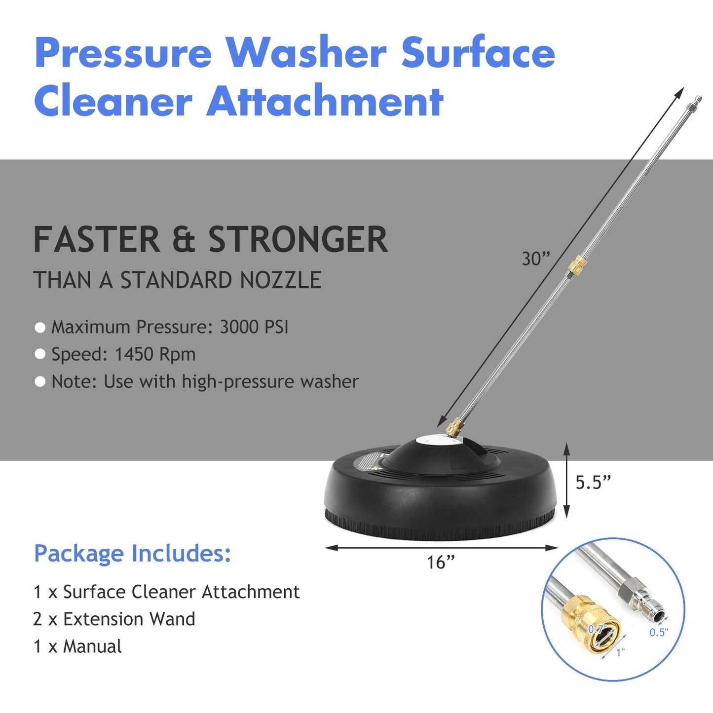 16 Inch Pressure Washer with 2 Spray Nozzles and 1/4-inch Quick-connect Extension Wands, Black Vacuums & Cleaners   at Gallery Canada