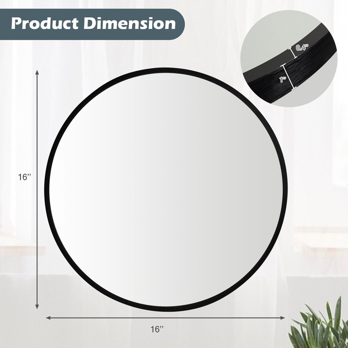 16-inch Round Wall Mirror with Aluminum Alloy Frame, Black Mirrors   at Gallery Canada