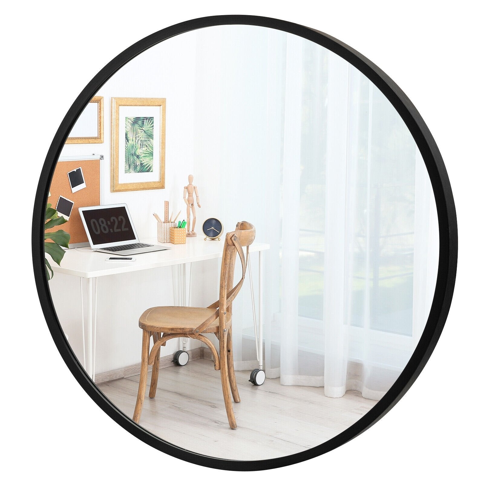 16-inch Round Wall Mirror with Aluminum Alloy Frame, Black Mirrors   at Gallery Canada