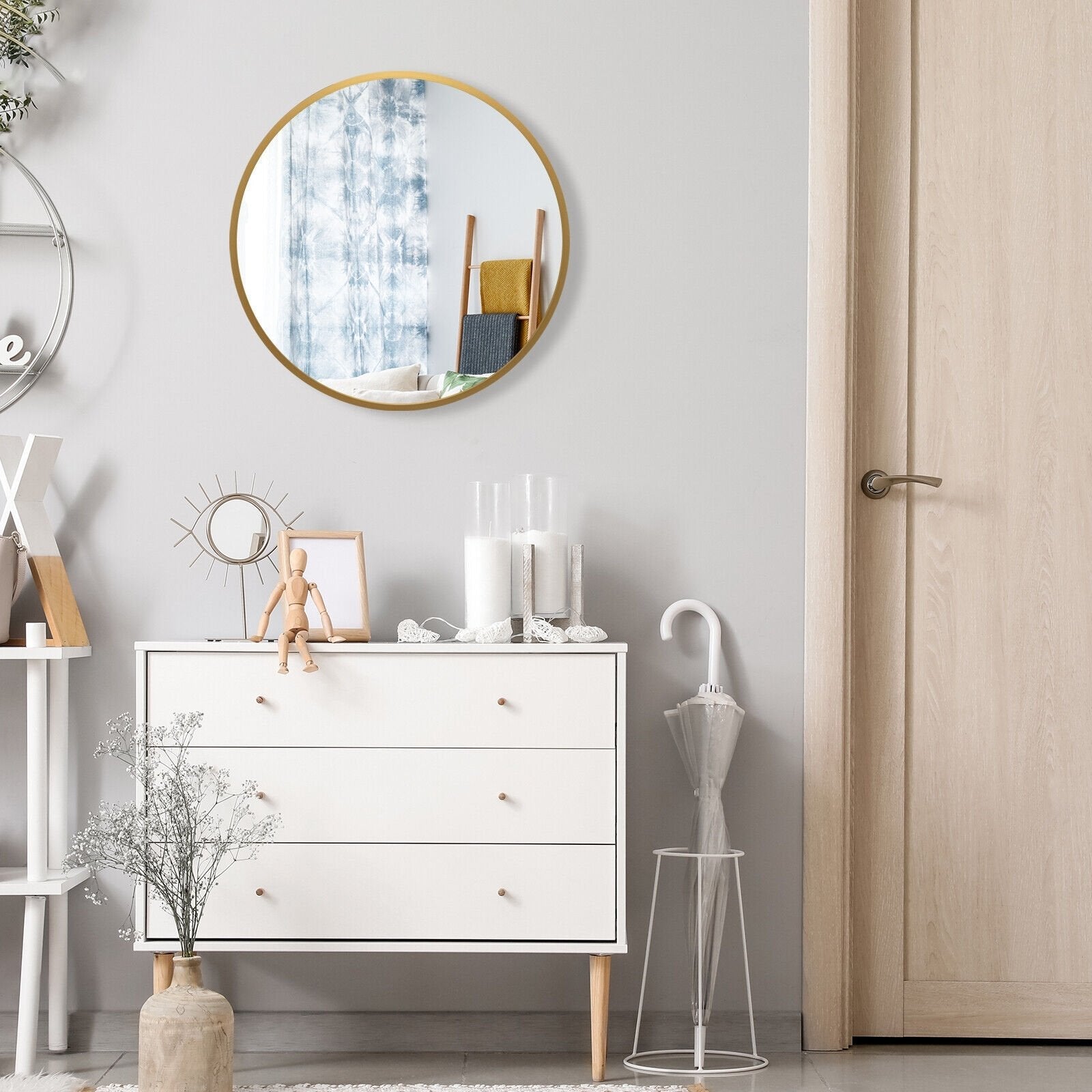 16-inch Round Wall Mirror with Aluminum Alloy Frame, Golden Mirrors   at Gallery Canada