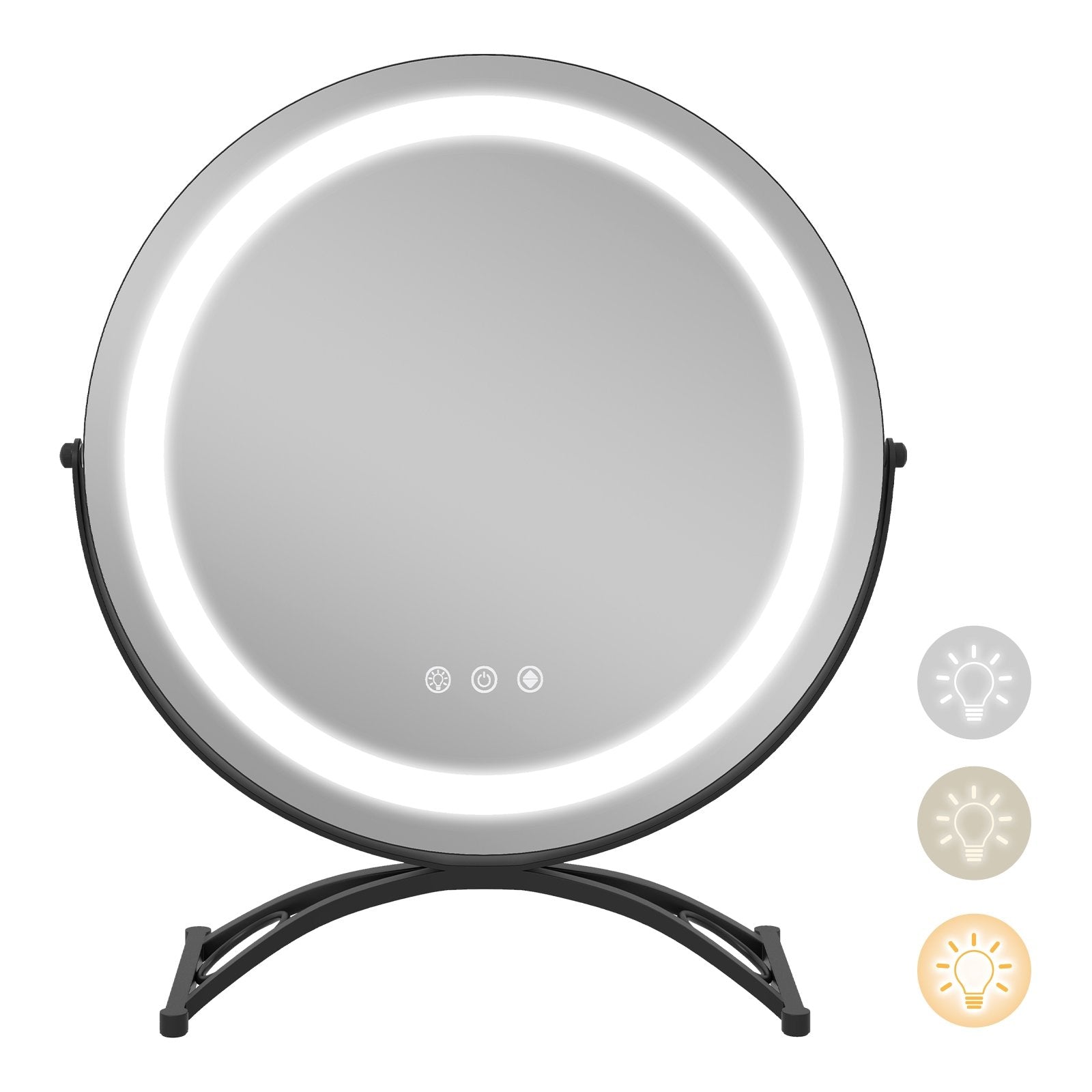 16 x 16 Inch Round LED Vanity Mirror with 3-Color Lighting and Brightness Dimming, Black Makeup Vanities   at Gallery Canada