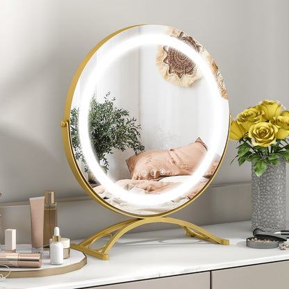 16 x 16 Inch Round LED Vanity Mirror with 3-Color Lighting and Brightness Dimming, Golden Makeup Vanities   at Gallery Canada