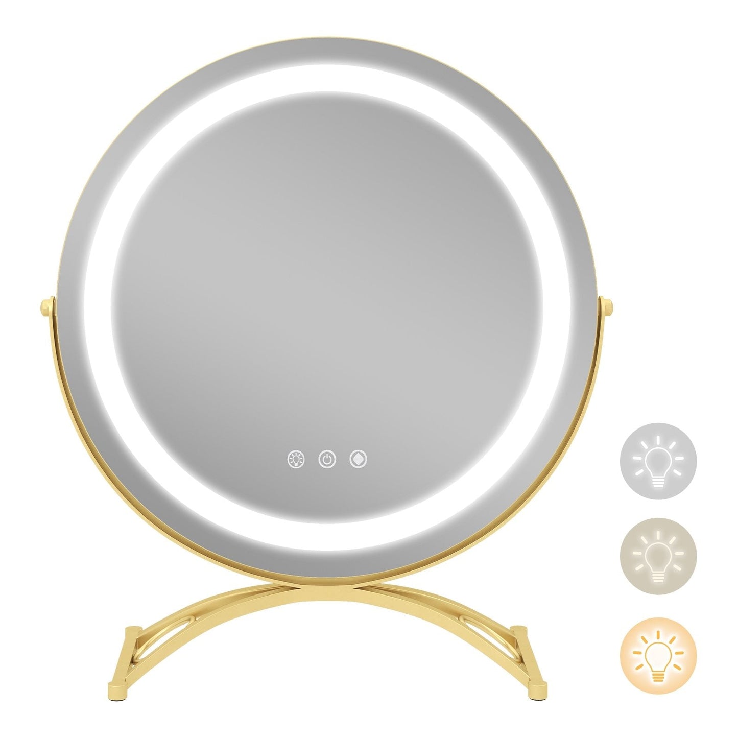 16 x 16 Inch Round LED Vanity Mirror with 3-Color Lighting and Brightness Dimming, Golden Makeup Vanities   at Gallery Canada