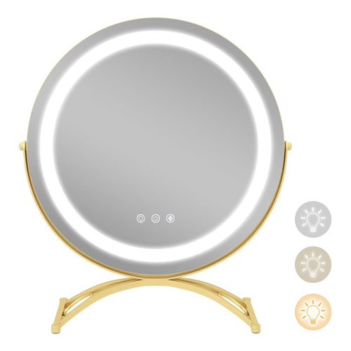 16 x 16 Inch Round LED Vanity Mirror with 3-Color Lighting and Brightness Dimming, Golden