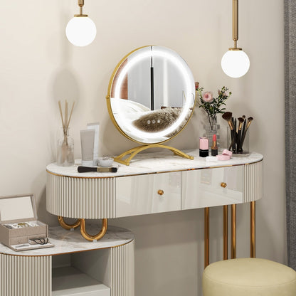 16 x 16 Inch Round LED Vanity Mirror with 3-Color Lighting and Brightness Dimming, Golden Makeup Vanities   at Gallery Canada