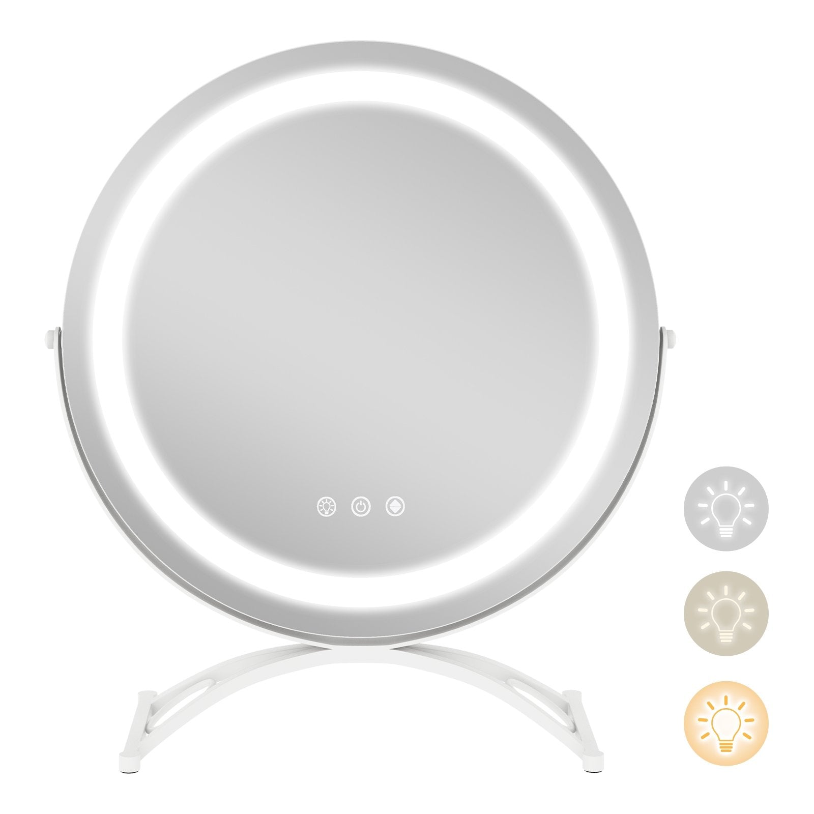 16 x 16 Inch Round LED Vanity Mirror with 3-Color Lighting and Brightness Dimming, White Makeup Vanities   at Gallery Canada