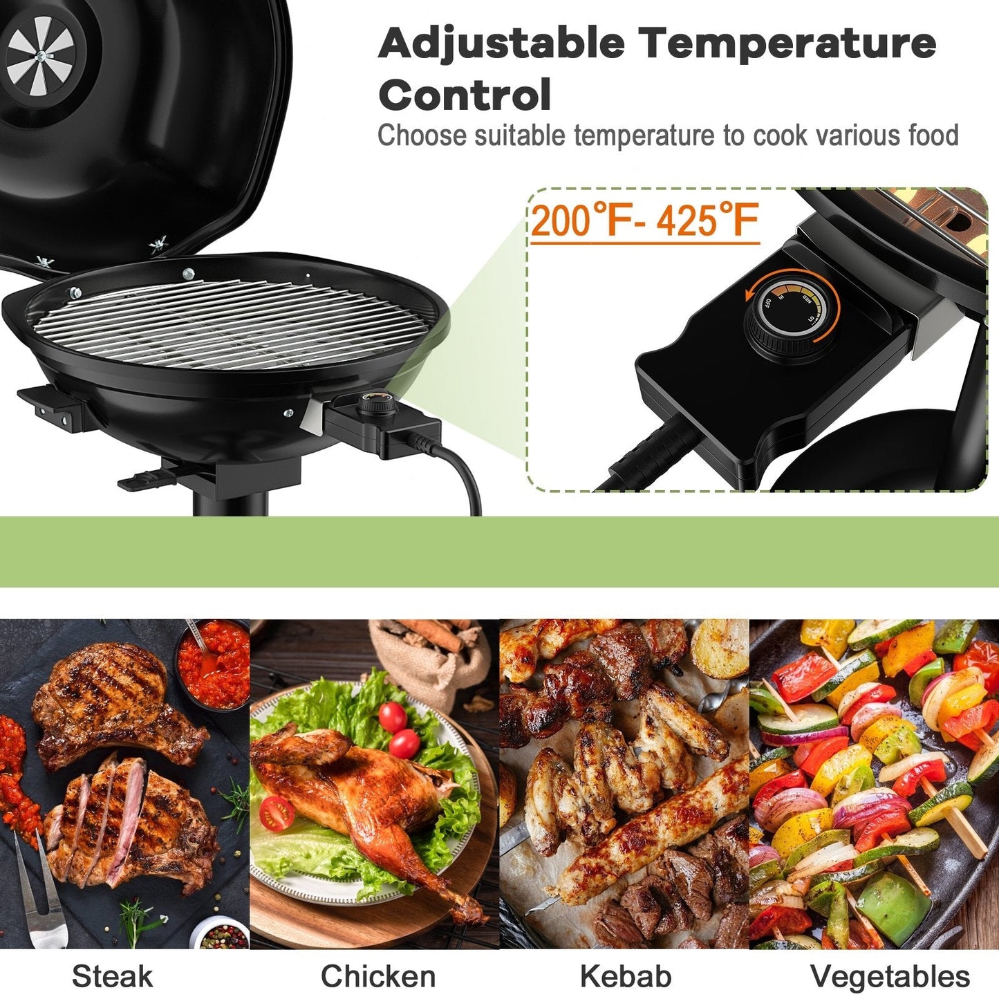 1600W Portable Electric BBQ Grill with Removable Non-Stick Rack, Black Outdoor Grills   at Gallery Canada