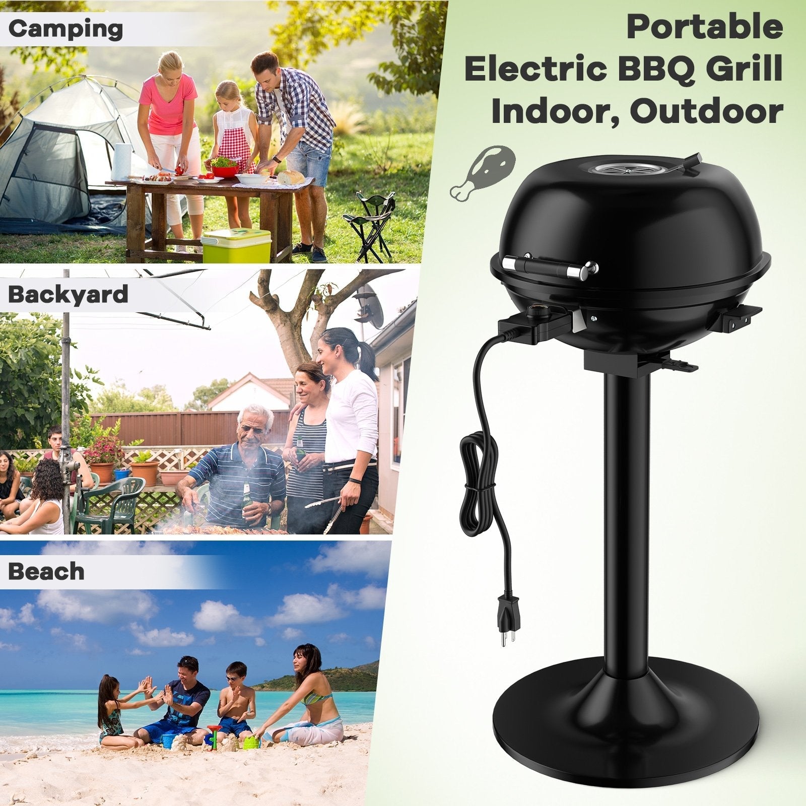 1600W Portable Electric BBQ Grill with Removable Non-Stick Rack, Black Outdoor Grills   at Gallery Canada