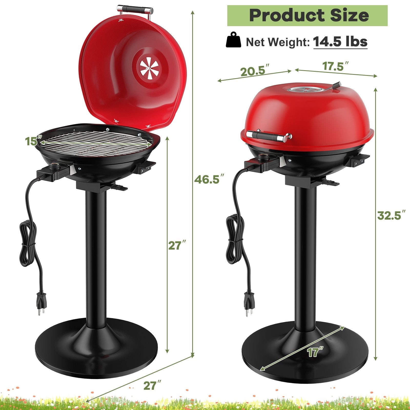 1600W Portable Electric BBQ Grill with Removable Non-Stick Rack, Black & Red Outdoor Grills   at Gallery Canada