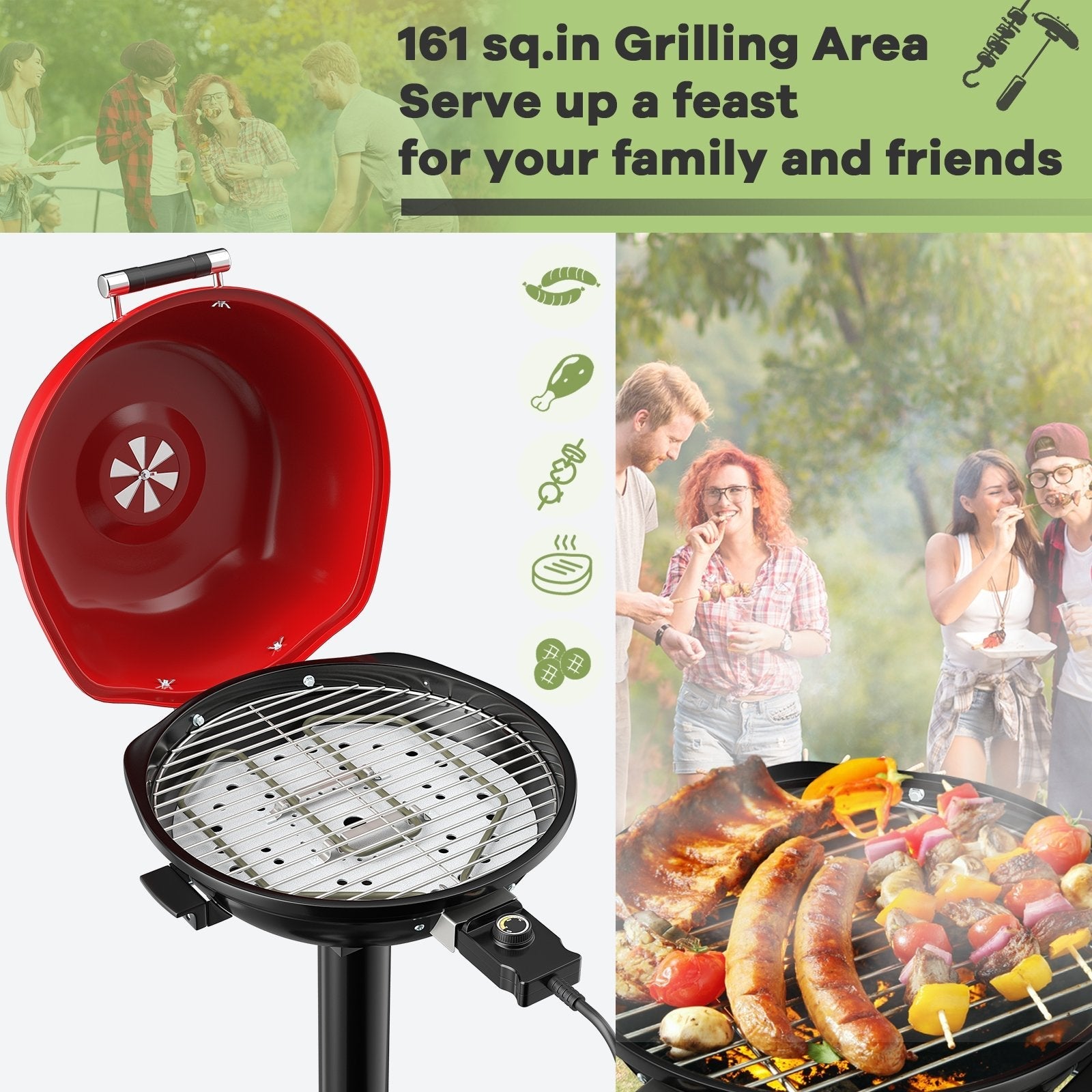 1600W Portable Electric BBQ Grill with Removable Non-Stick Rack, Black & Red Outdoor Grills   at Gallery Canada