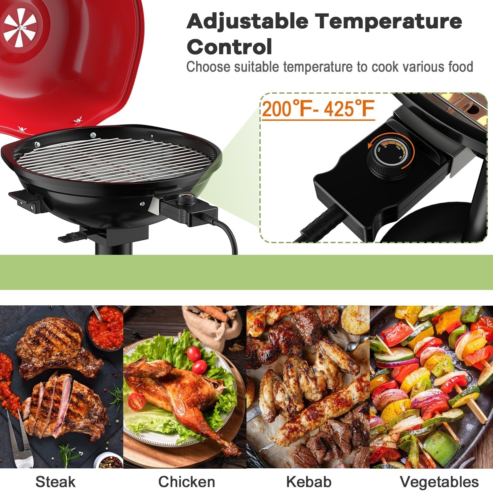 1600W Portable Electric BBQ Grill with Removable Non-Stick Rack, Black & Red Outdoor Grills   at Gallery Canada