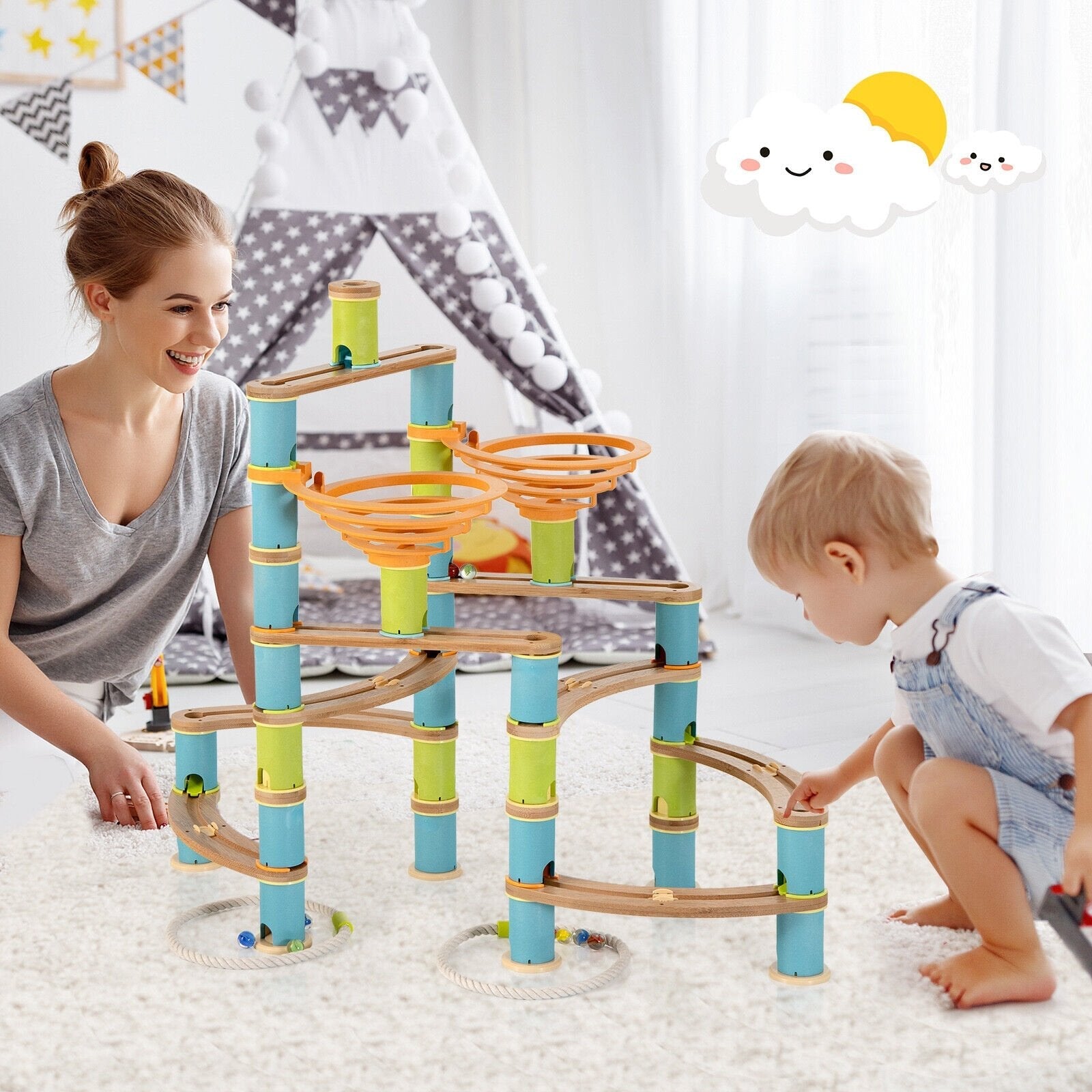 162 Pieces Bamboo Marble Run Educational Learning Toy Set, Multicolor Learning Toys   at Gallery Canada