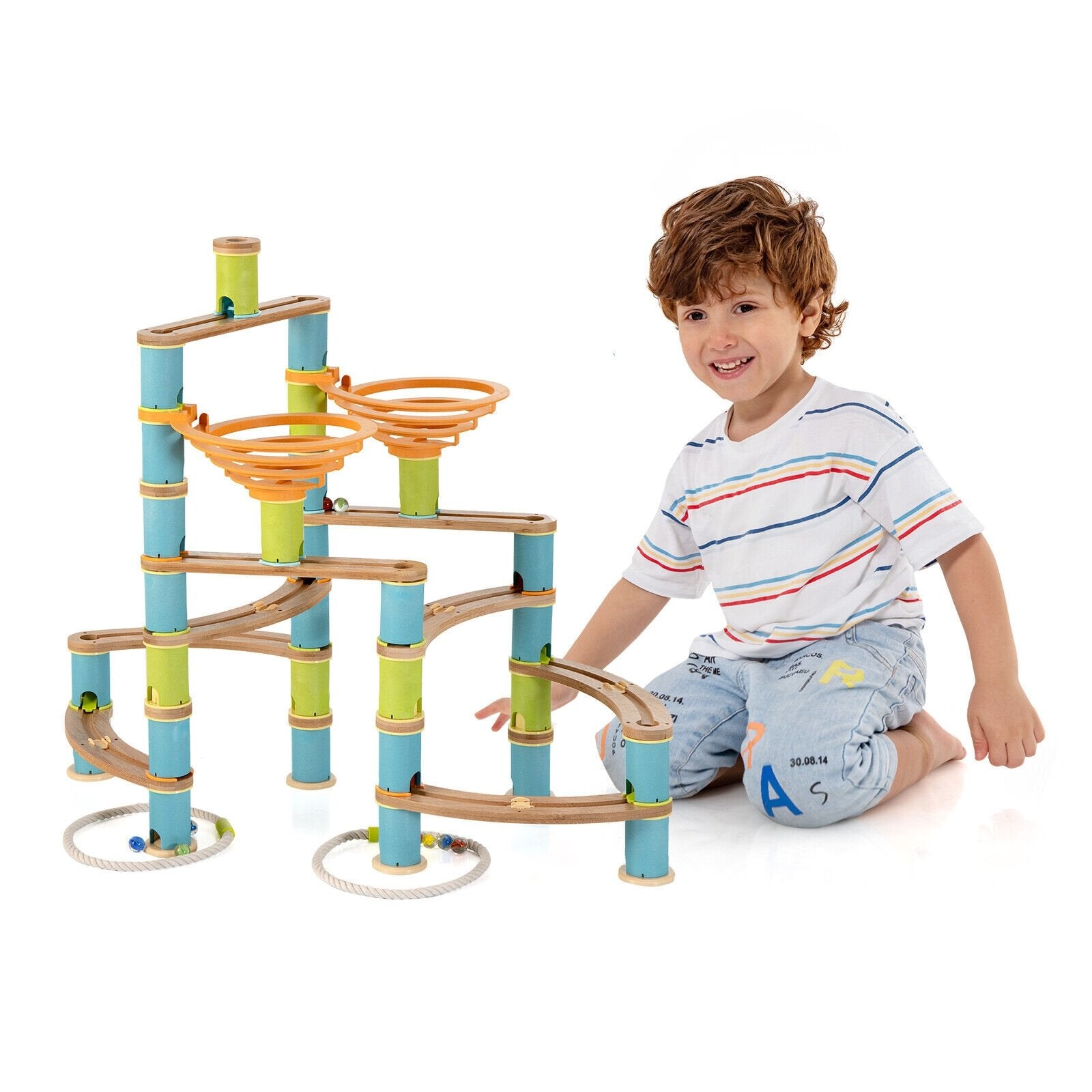 162 Pieces Bamboo Marble Run Educational Learning Toy Set, Multicolor Learning Toys   at Gallery Canada