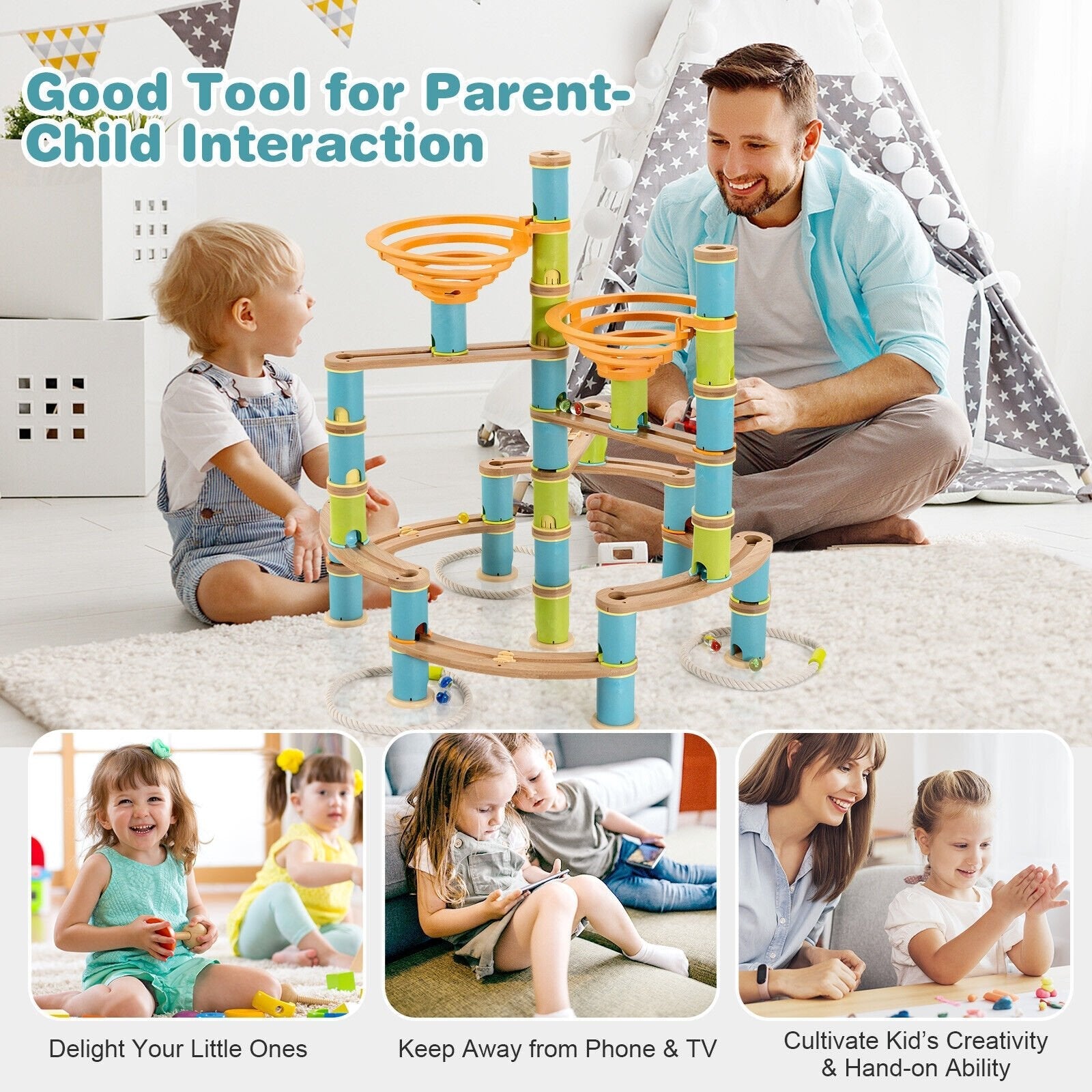 162 Pieces Bamboo Marble Run Educational Learning Toy Set, Multicolor Learning Toys   at Gallery Canada