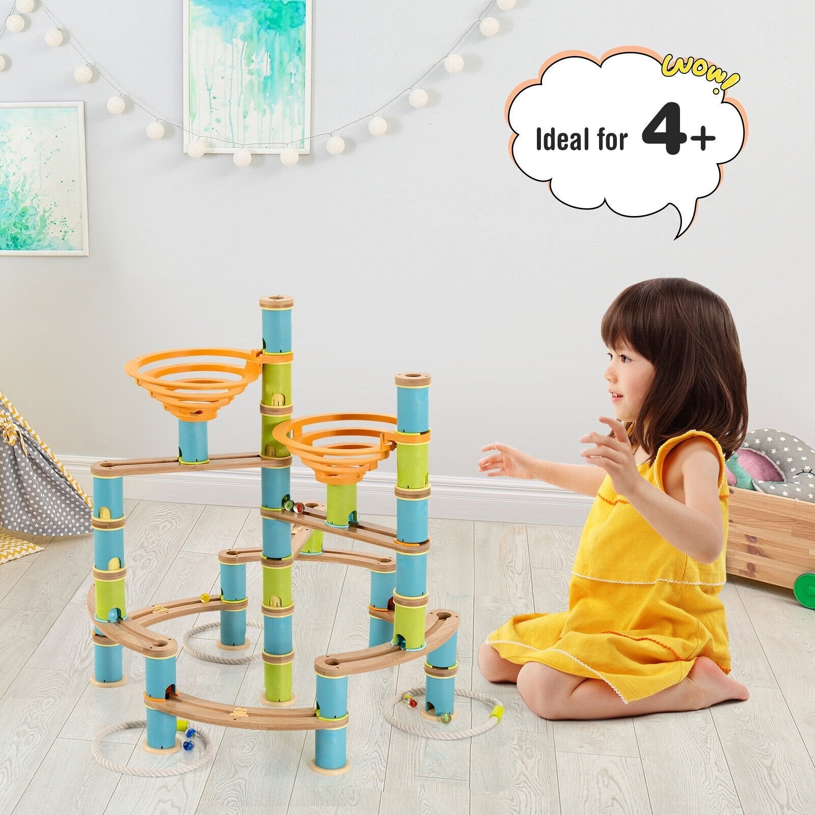 162 Pieces Bamboo Marble Run Educational Learning Toy Set, Multicolor Learning Toys   at Gallery Canada