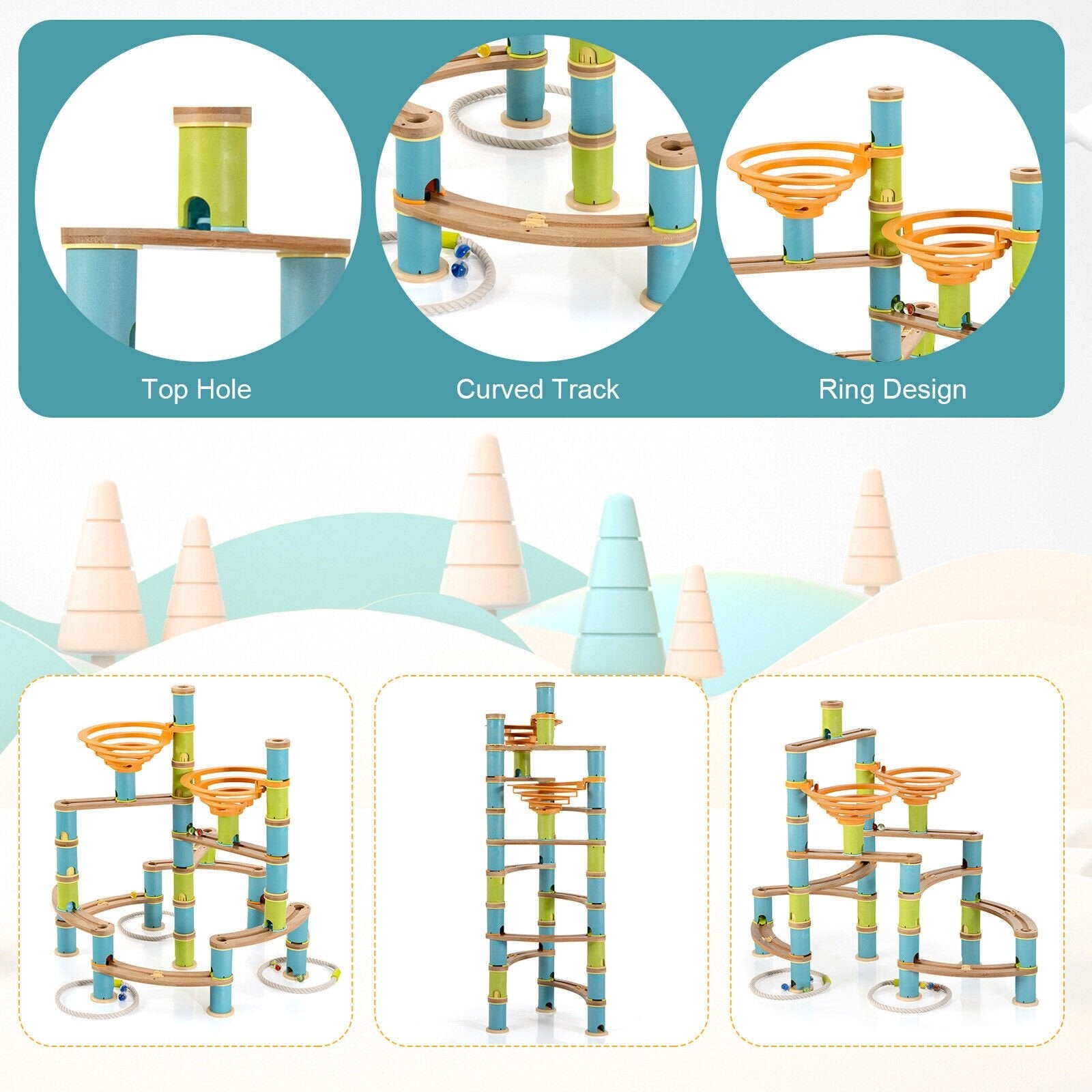 162 Pieces Bamboo Marble Run Educational Learning Toy Set, Multicolor Learning Toys   at Gallery Canada