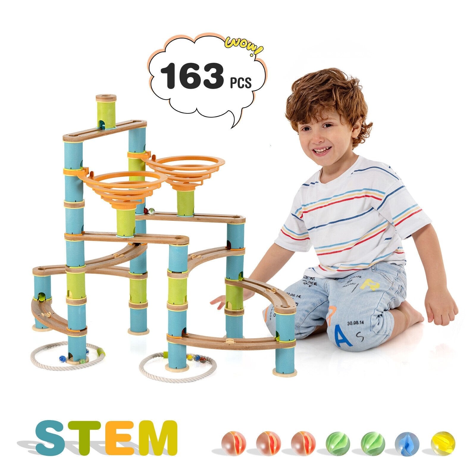 162 Pieces Bamboo Marble Run Educational Learning Toy Set, Multicolor Learning Toys   at Gallery Canada