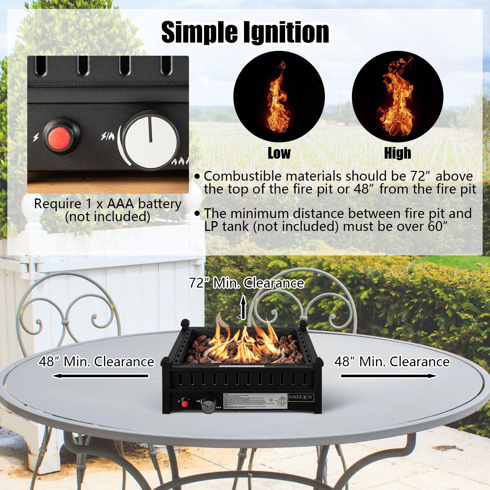 16.5 Inch Tabletop Propane Fire Pit with Simple Ignition System, Black Fire Pits   at Gallery Canada