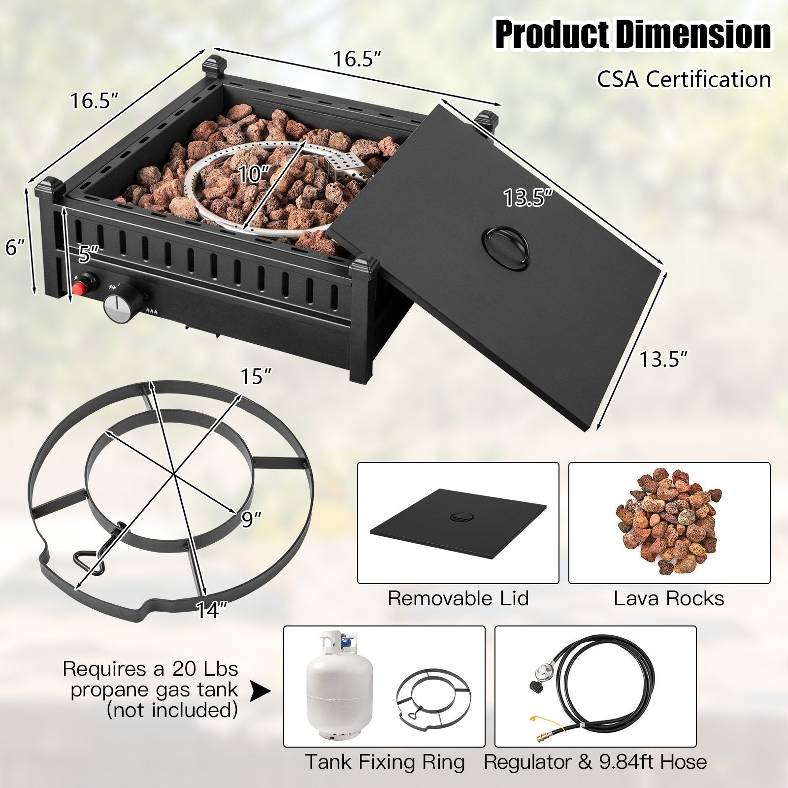 16.5 Inch Tabletop Propane Fire Pit with Simple Ignition System, Black Fire Pits   at Gallery Canada