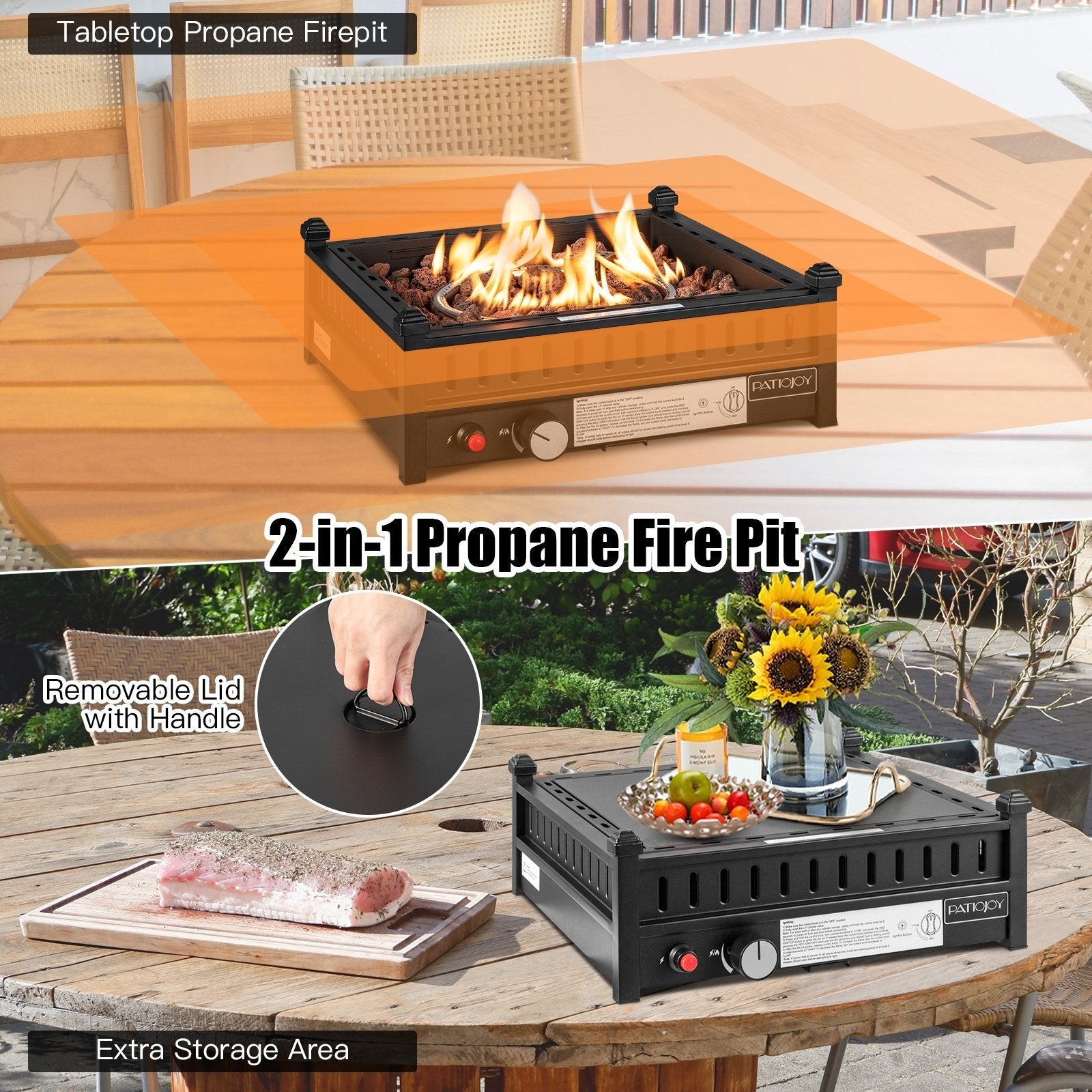 16.5 Inch Tabletop Propane Fire Pit with Simple Ignition System, Black Fire Pits   at Gallery Canada