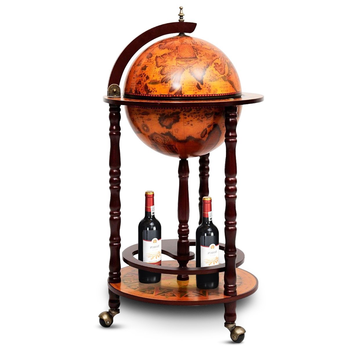 16th Century Wood Globe Wine Bar Stand, Dark Red Wine Racks   at Gallery Canada