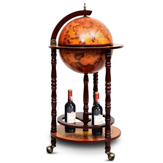 16th Century Wood Globe Wine Bar Stand, Dark Red Wine Racks   at Gallery Canada