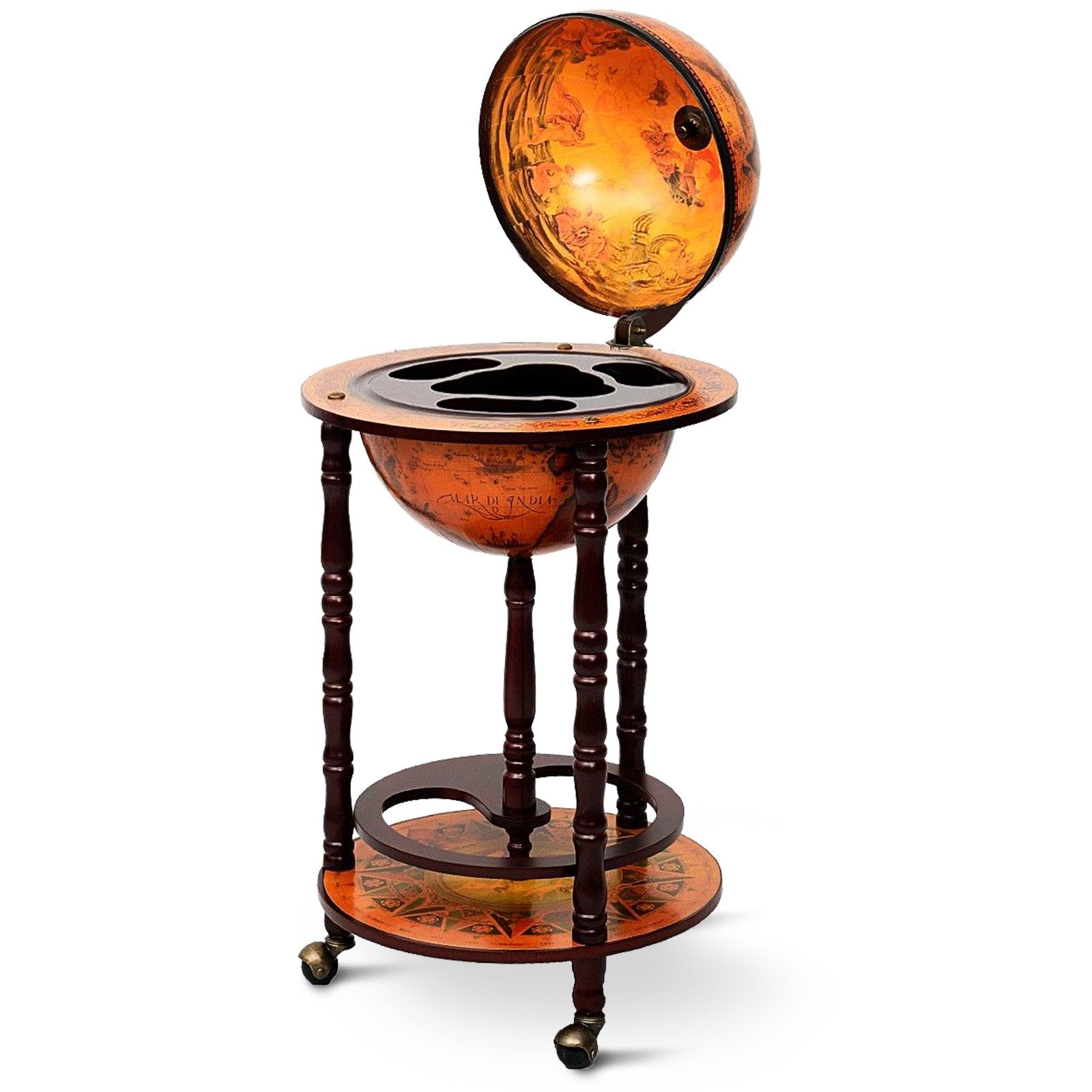 16th Century Wood Globe Wine Bar Stand, Dark Red Wine Racks   at Gallery Canada