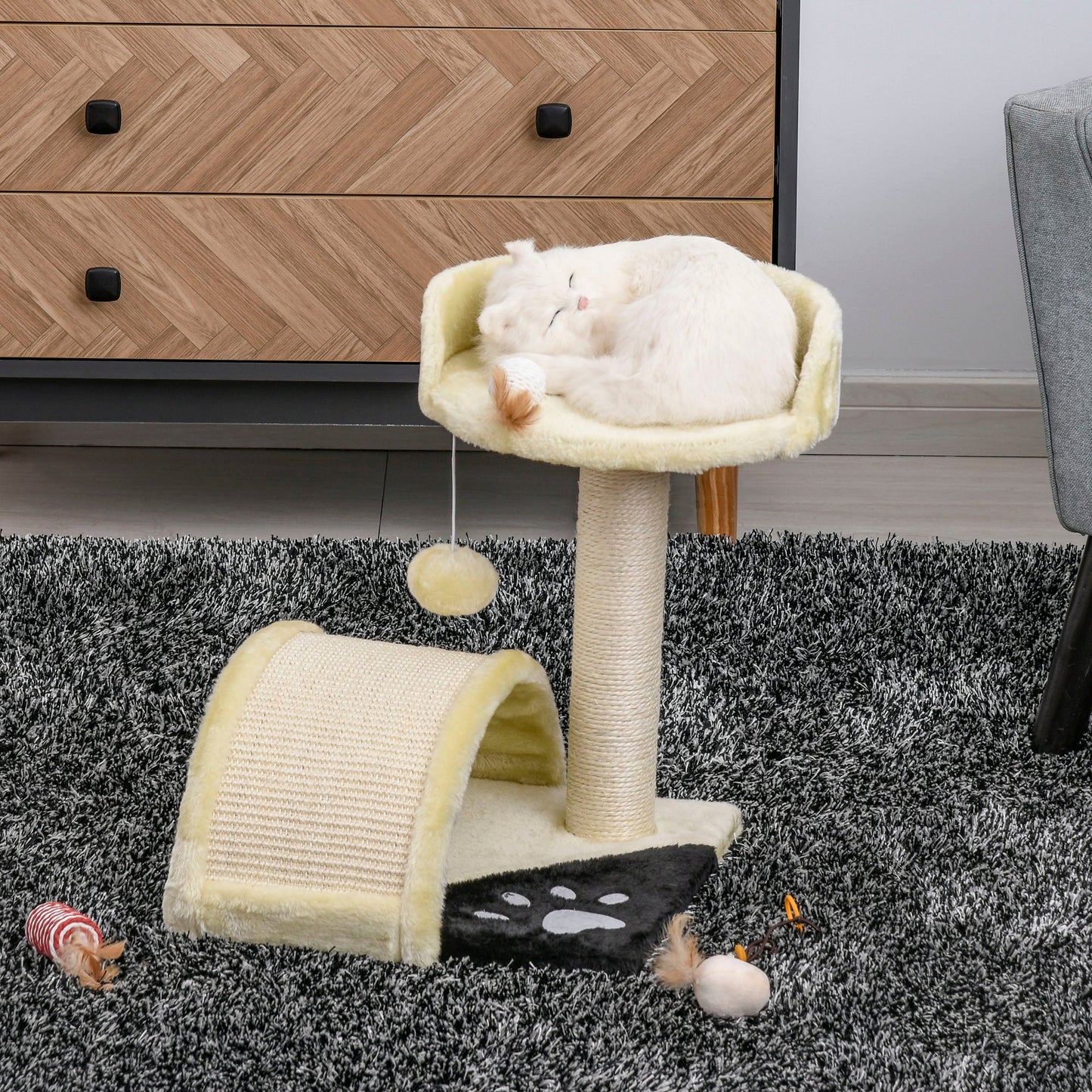 17” Cat Scratching Tree Kitty House Kitten Activity Centre Pet Bed Post Furniture with Hanging Toy (Beige) Cat Posts   at Gallery Canada