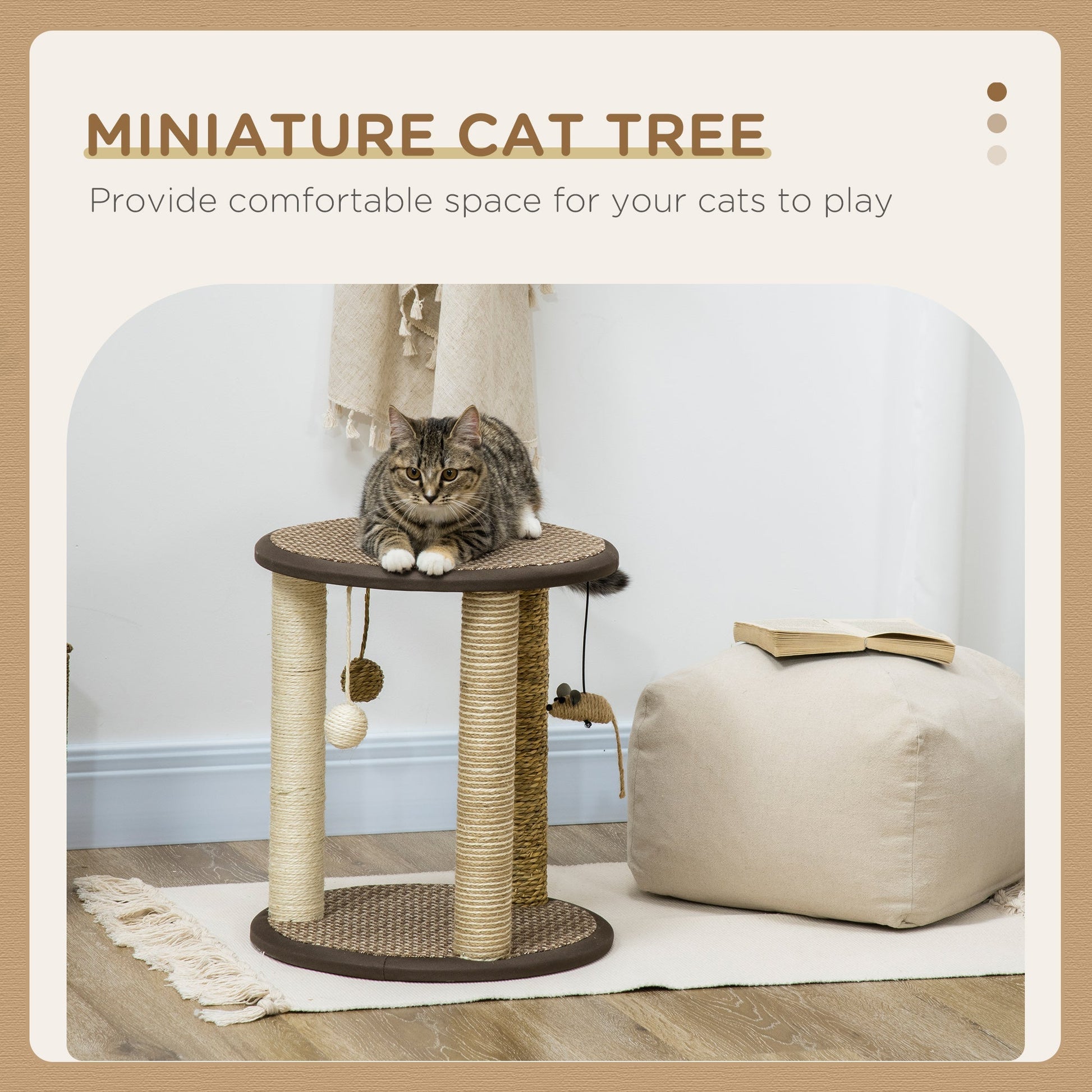 17" Cat Tree, Kitty Activity Centre with Hanging Toys, Cat Tower with Jute, Sisal, Seagrass Scratching Post, Brown Cat Towers   at Gallery Canada