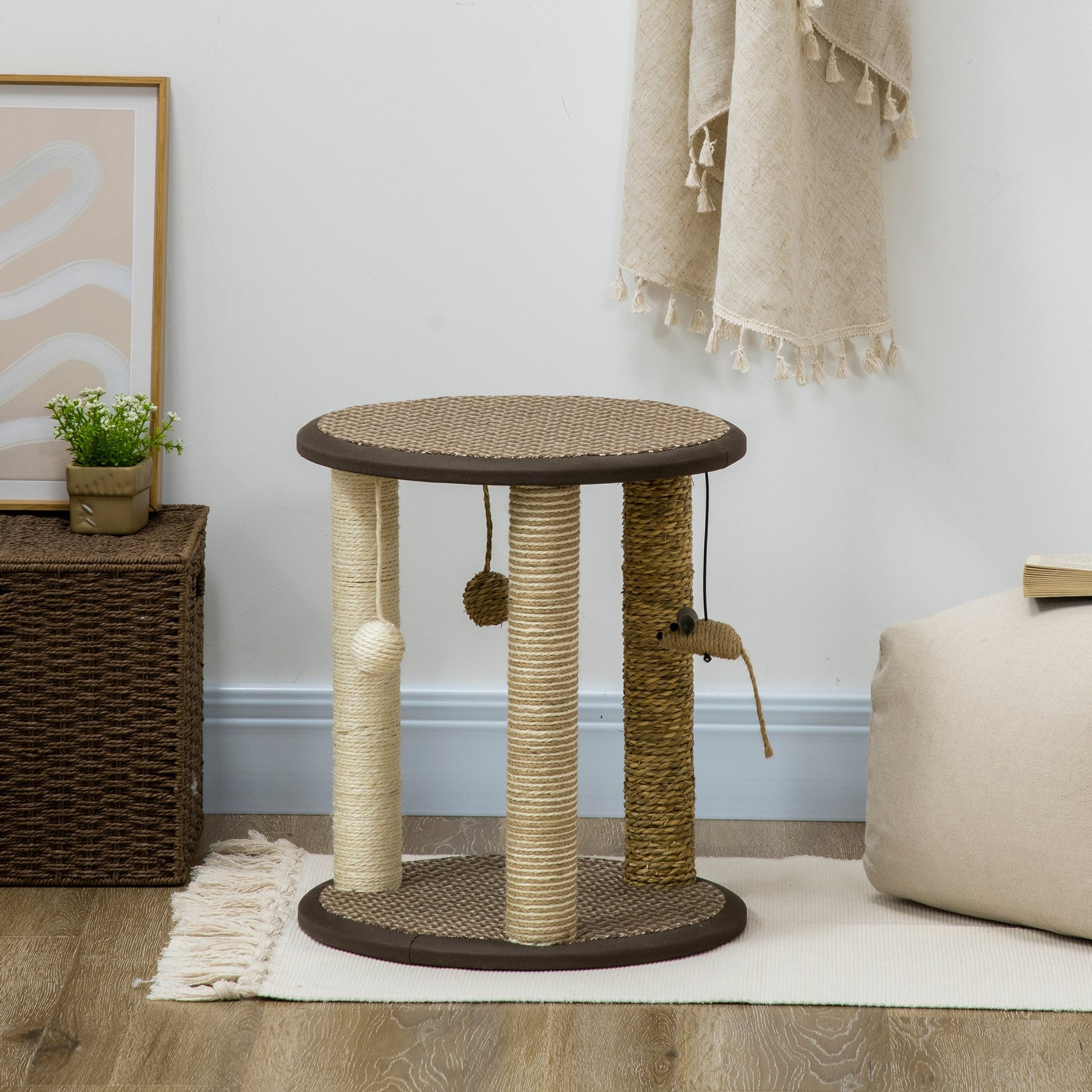 17" Cat Tree, Kitty Activity Centre with Hanging Toys, Cat Tower with Jute, Sisal, Seagrass Scratching Post, Brown Cat Towers   at Gallery Canada