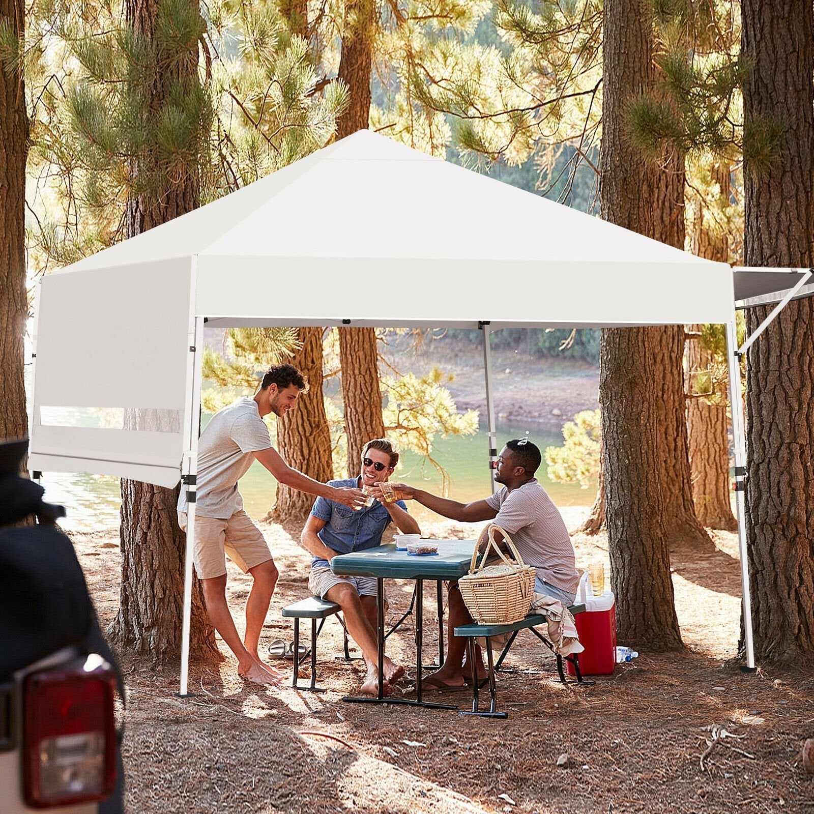 17 Feet x 10 Feet Foldable Pop Up Canopy with Adjustable Instant Sun Shelter, White Canopies   at Gallery Canada