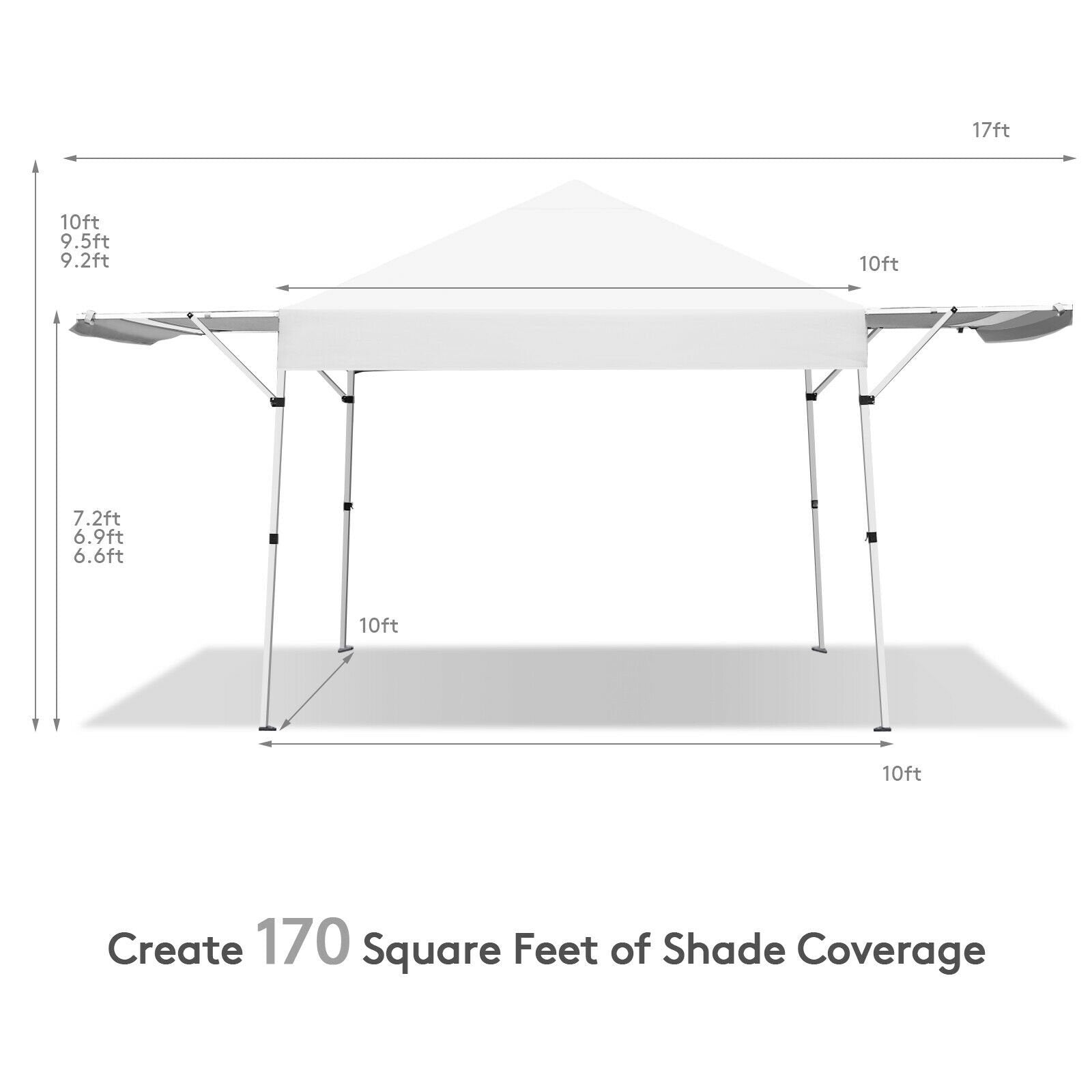 17 Feet x 10 Feet Foldable Pop Up Canopy with Adjustable Instant Sun Shelter, White Canopies   at Gallery Canada