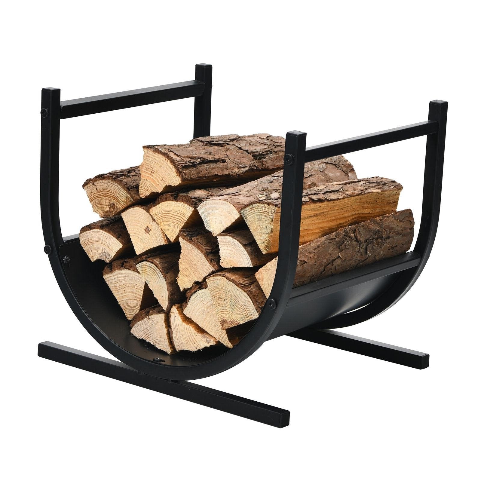 17 Inch U-Shaped Firewood Rack Steel, Black Log Storage   at Gallery Canada