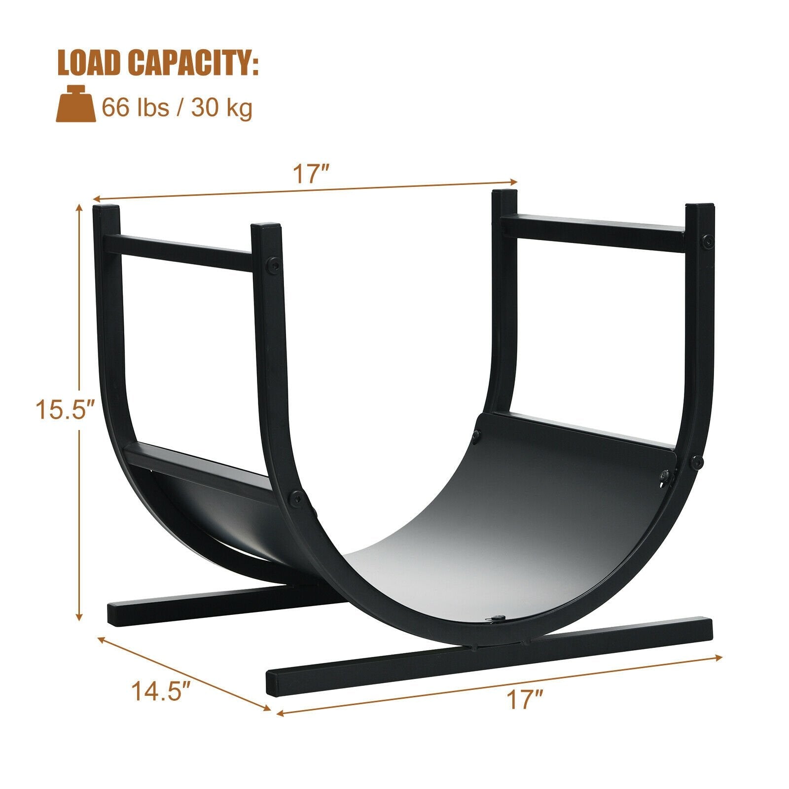 17 Inch U-Shaped Firewood Rack Steel, Black Log Storage   at Gallery Canada