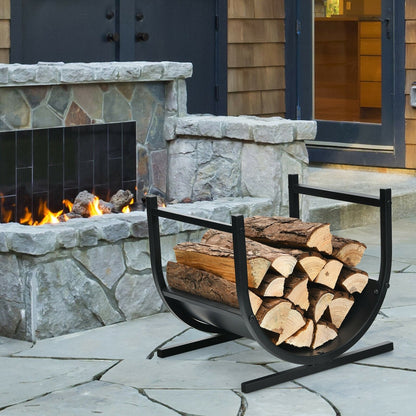 17 Inch U-Shaped Firewood Rack Steel, Black Log Storage   at Gallery Canada