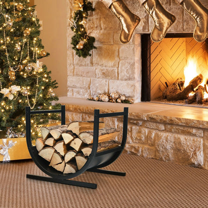 17 Inch U-Shaped Firewood Rack Steel, Black Log Storage   at Gallery Canada