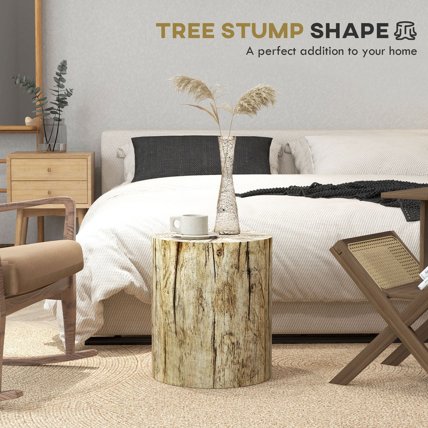 17" Tall Tree Stump End Table, Concrete Sofa Side Table for Indoor and Outdoor Use, Garden Stool, Natural Side Tables   at Gallery Canada