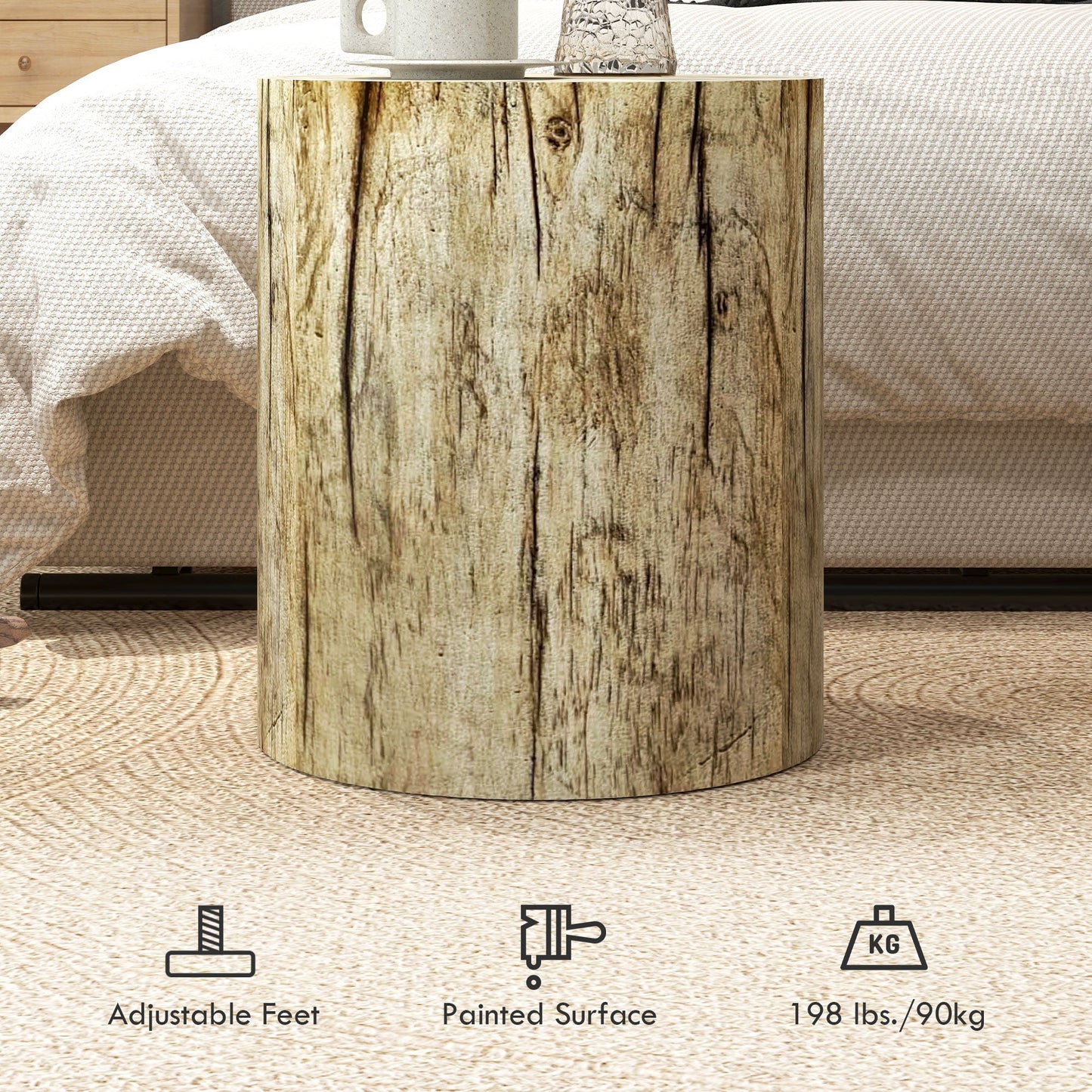 17" Tall Tree Stump End Table, Concrete Sofa Side Table for Indoor and Outdoor Use, Garden Stool, Natural Side Tables   at Gallery Canada