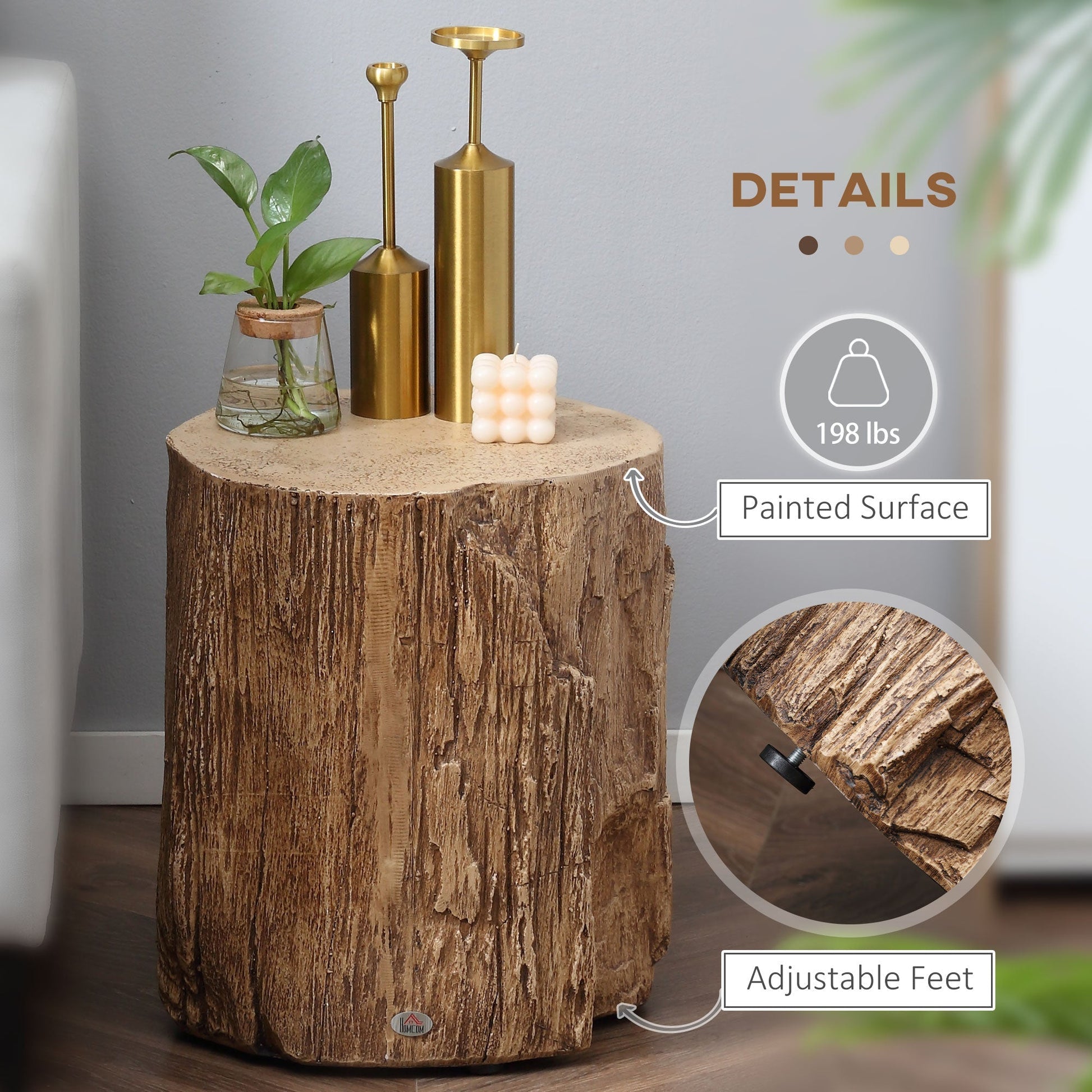 17" Tall Tree Stump End Table, Concrete Sofa Side Table for Indoor and Outdoor Use, Garden Stool, Natural Side Tables   at Gallery Canada